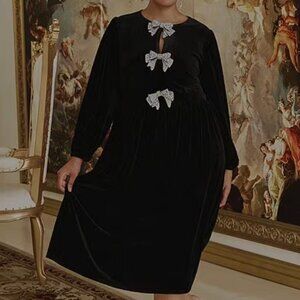 Sugarlips Plus Long Sleeve Rhinestone Bow Velvet Midi Dress